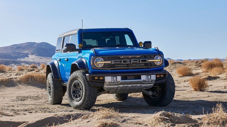 2023 Ford Bronco Raptor in blue.