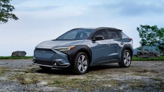 The 2023 Subaru Solterra seen from a front quarter angle