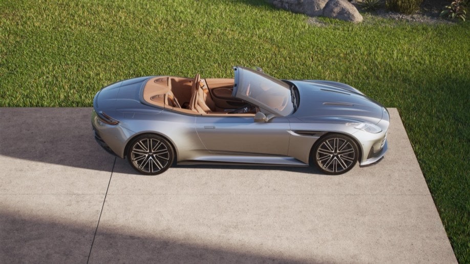 The Aston Martin DB12 Volante seen in profile