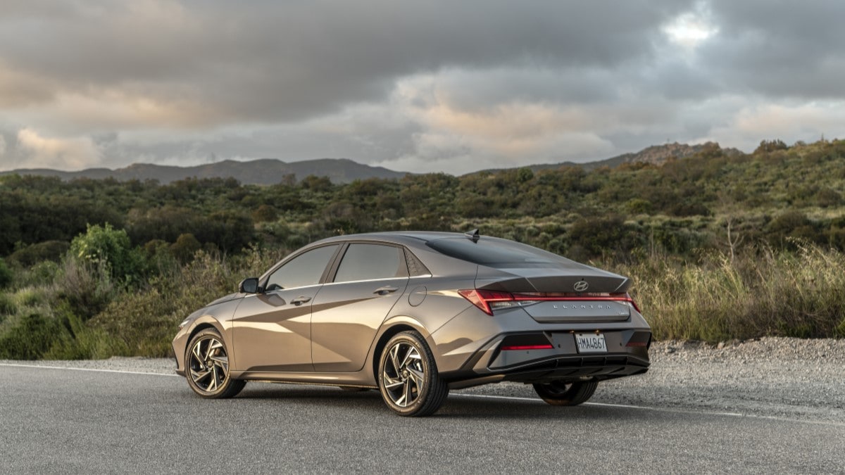 The 2024 Hyundai Elantra seen from a rear quarter angle