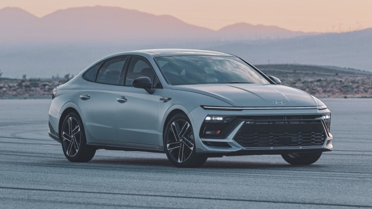 The 2024 Hyundai Sonata N-Line from a front quarter angle