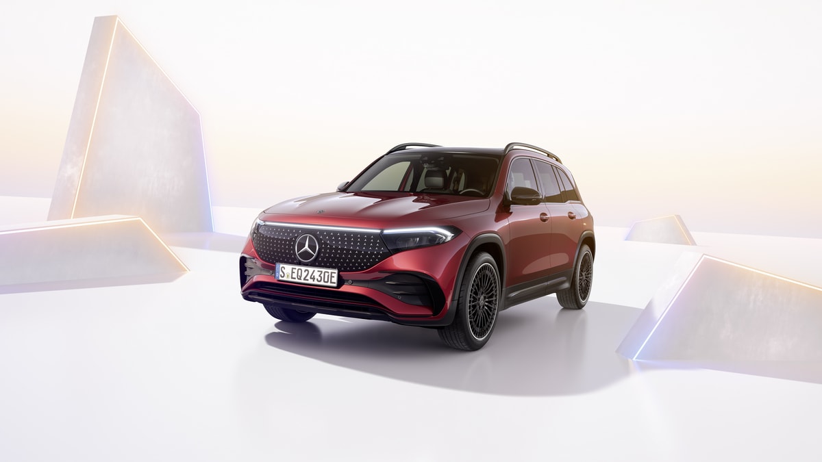 The 2024 Mercedes-Benz EQB seen from a front quarter angle