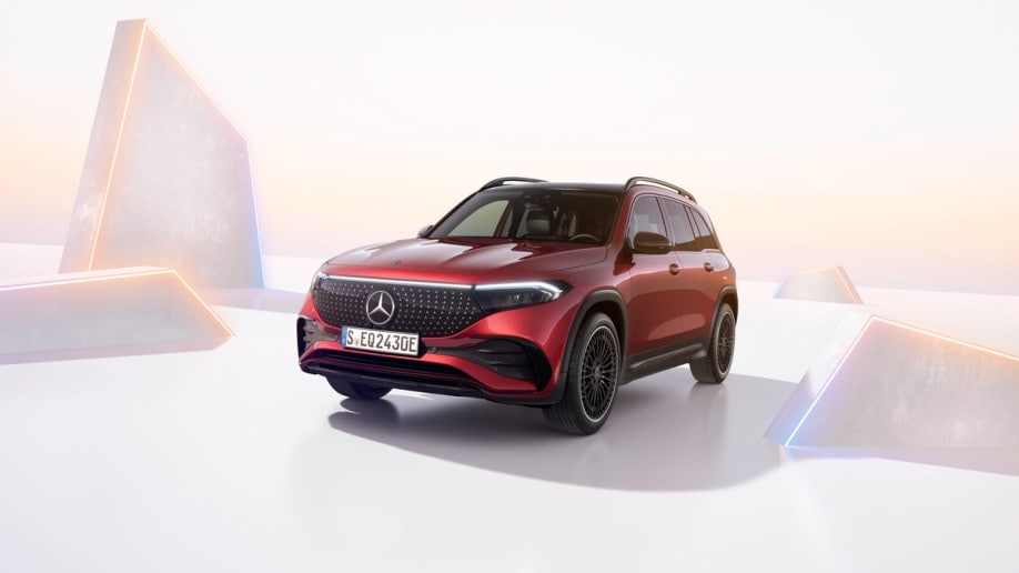 The 2024 Mercedes-Benz EQB seen from a front quarter angle