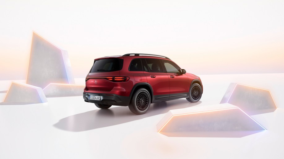 The 2024 Mercedes-Benz EQB seen from a rear quarter angle