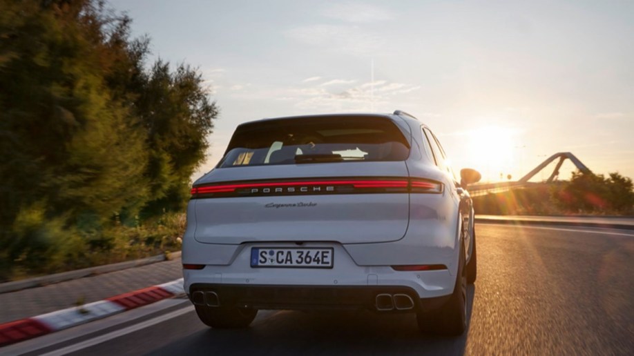 The 2024 Porsche Cayenne Turbo E-Hybrid seen from the rear