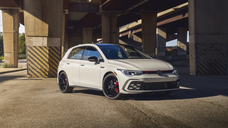 The 2024 Volkswagen GTI 380 seen from a front quarter angle