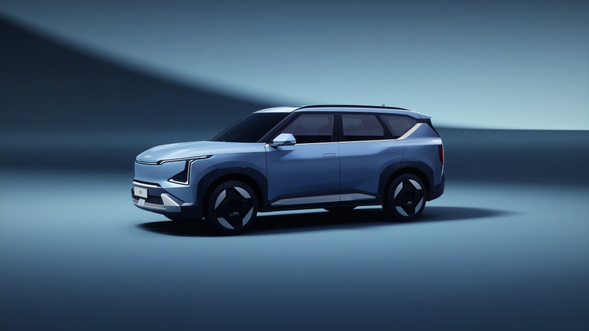 The 2025 Kia EV5 seen from a front quarter angle