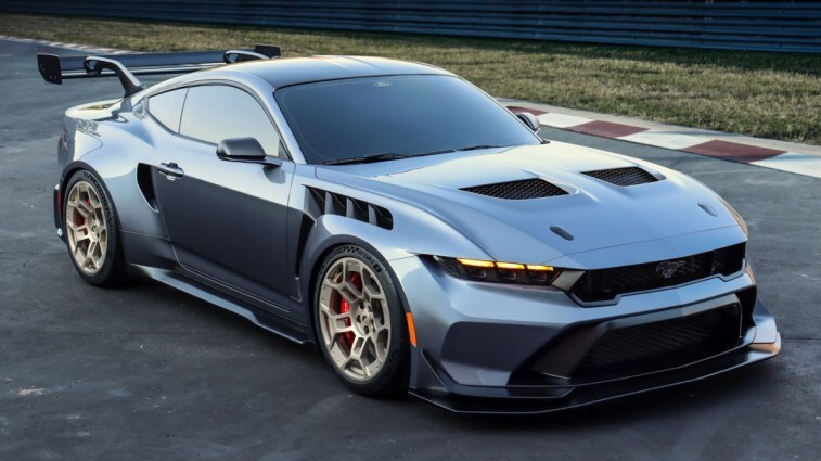 The 2025 Ford Mustang GTD seen from a front quarter angle