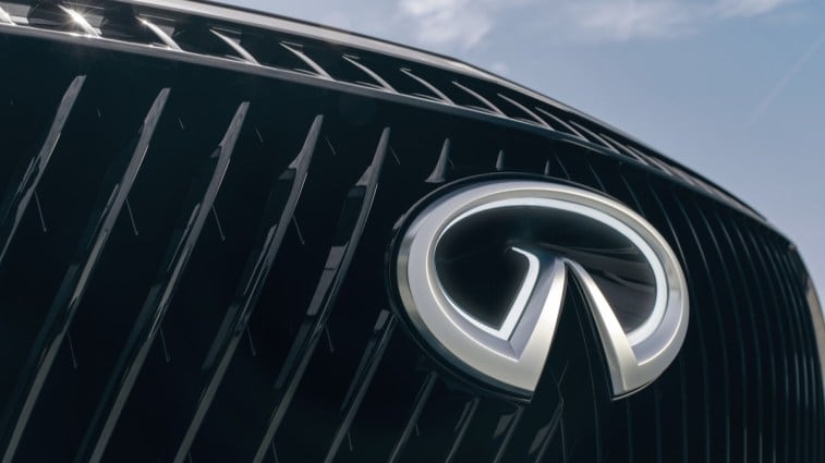 A teaser photo showing the grille of the 2024 Infiniti QX Monograph Concept