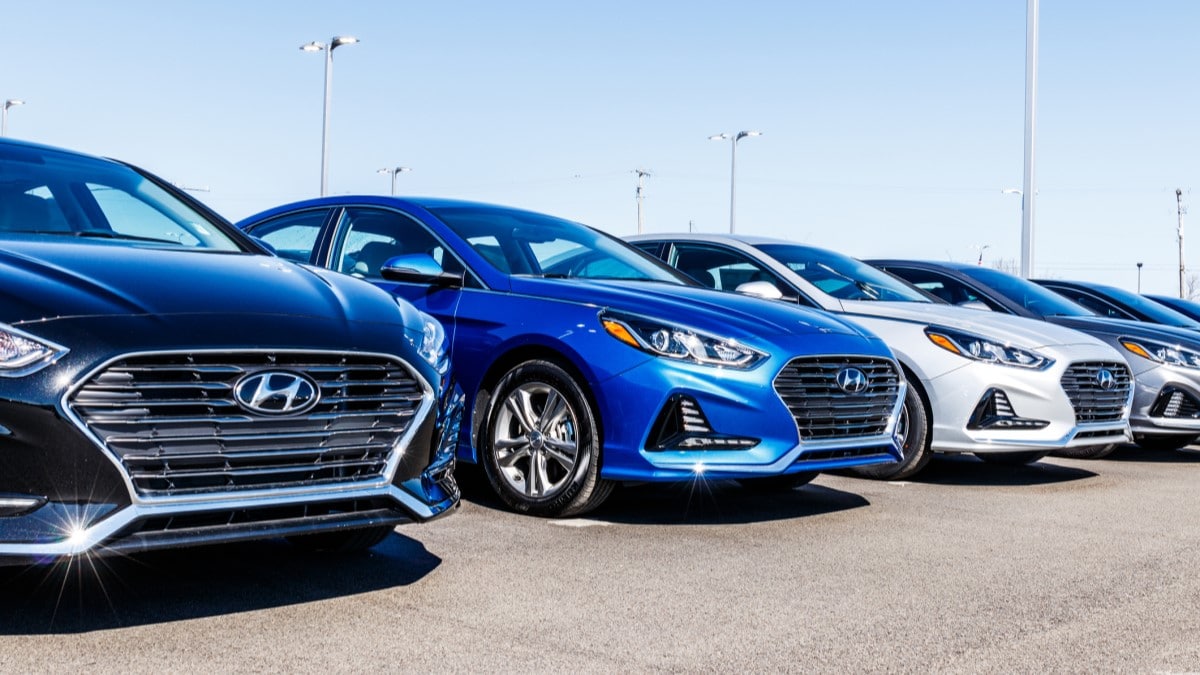 Hyundais parked at a dealership