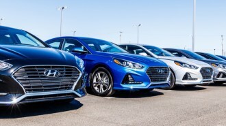 Hyundais parked at a dealership