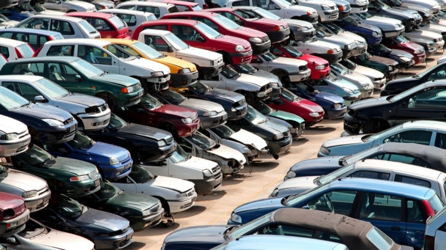 Scrapped cars in a junkyard