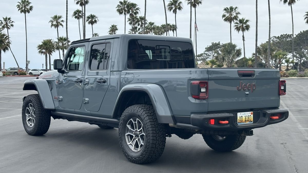 Rear view of the 2024 Jeep Gladiator Mojave X in Anvil gray
