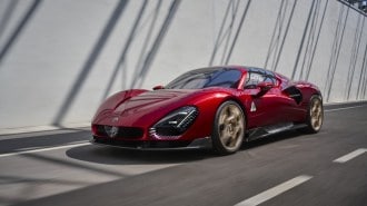 The 2024 Alfa Romeo 33 Stradale seen from a front quarter angle