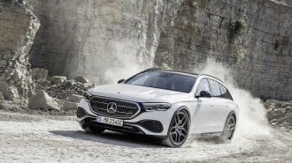 The 2024 Mercedes-Benz E-Class All-Terrain seen from a front quarter angle