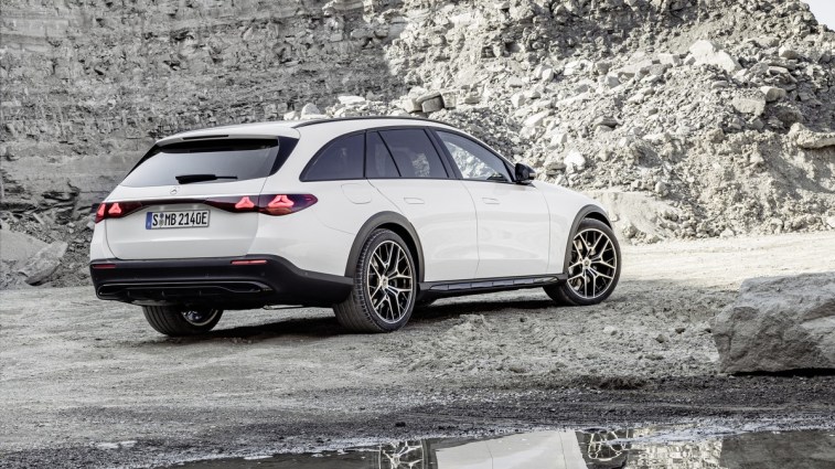The 2024 Mercedes-Benz E-Class All-Terrain seen from a rear quarter angle