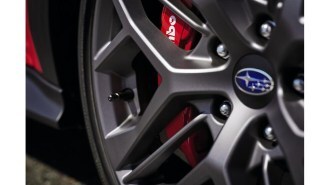 A teaser shot showing a wheel of the upcoming 2024 Subaru WRX TR