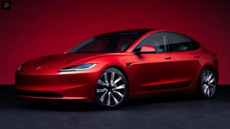 The 2024 Tesla Model 3 seen from a front quarter angle