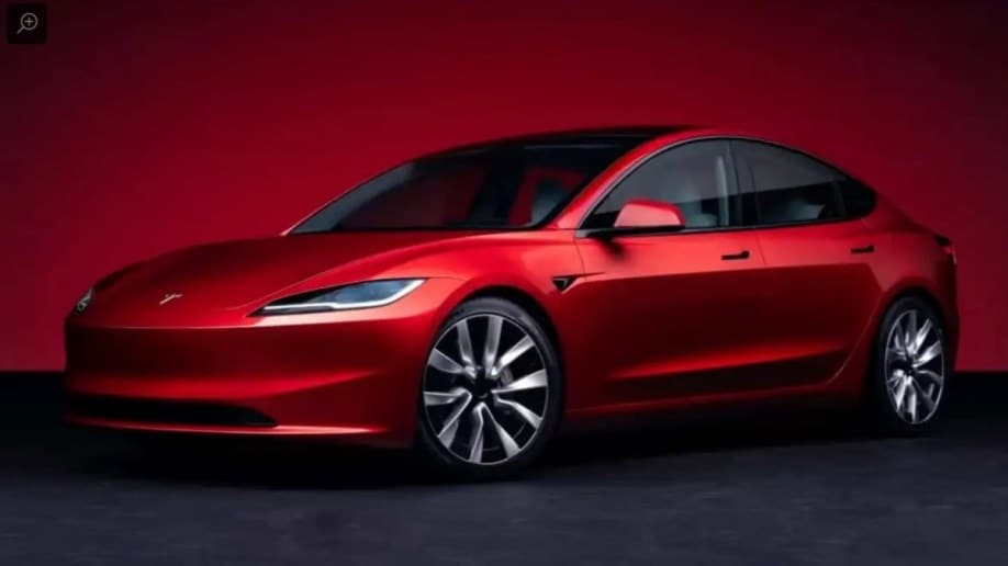 The 2024 Tesla Model 3 seen from a front quarter angle