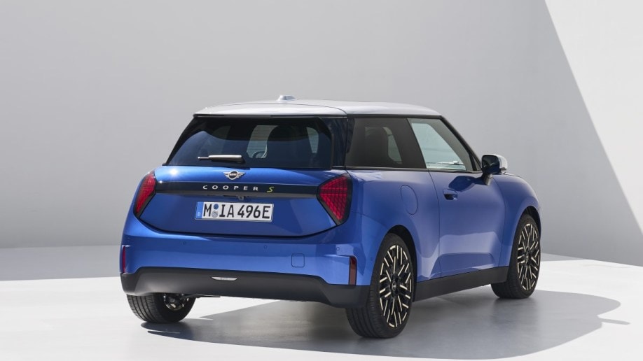 The 2025 Mini Cooper seen from a rear quarter angle