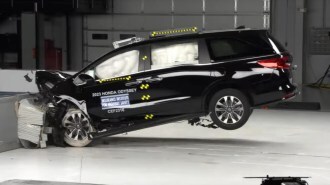 An Insurance Institute for Highway Safety frontal offset crash test of a 2023 Honda Odyssey minivan
