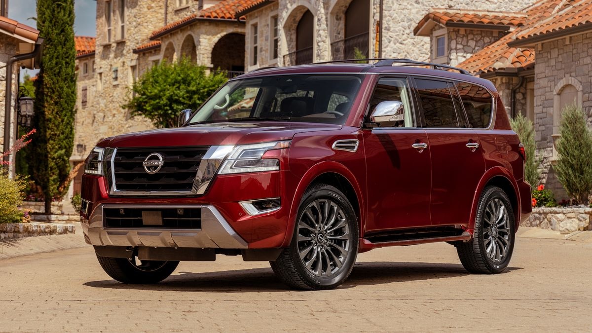 2023 Nissan Armada Platinum in red.
