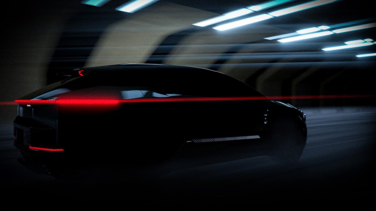 A teaser rendering of the Toyota FT-3e concept, seen from a rear quarter angle