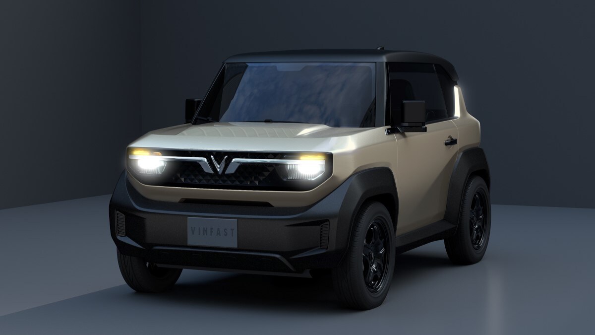 The VinFast VF 3 seen from a front quarter angle