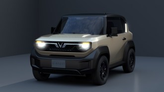 The VinFast VF 3 seen from a front quarter angle