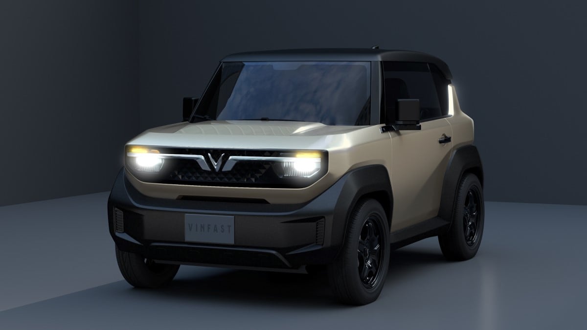 The VinFast VF 3 seen from a front quarter angle
