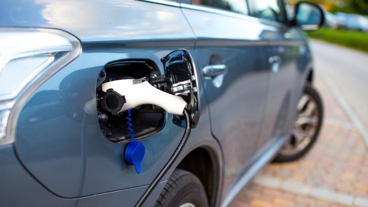 Electric vehicle at a charging station