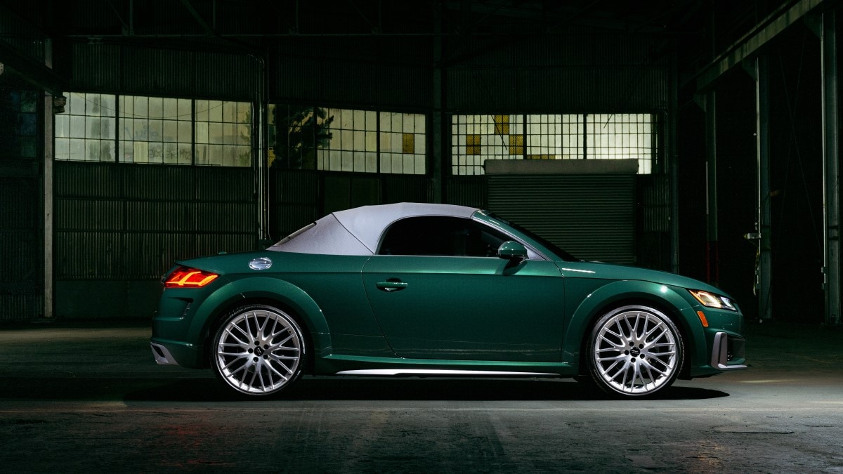 The 2023 Audi TT Final Edition seen in profile with the roof in place