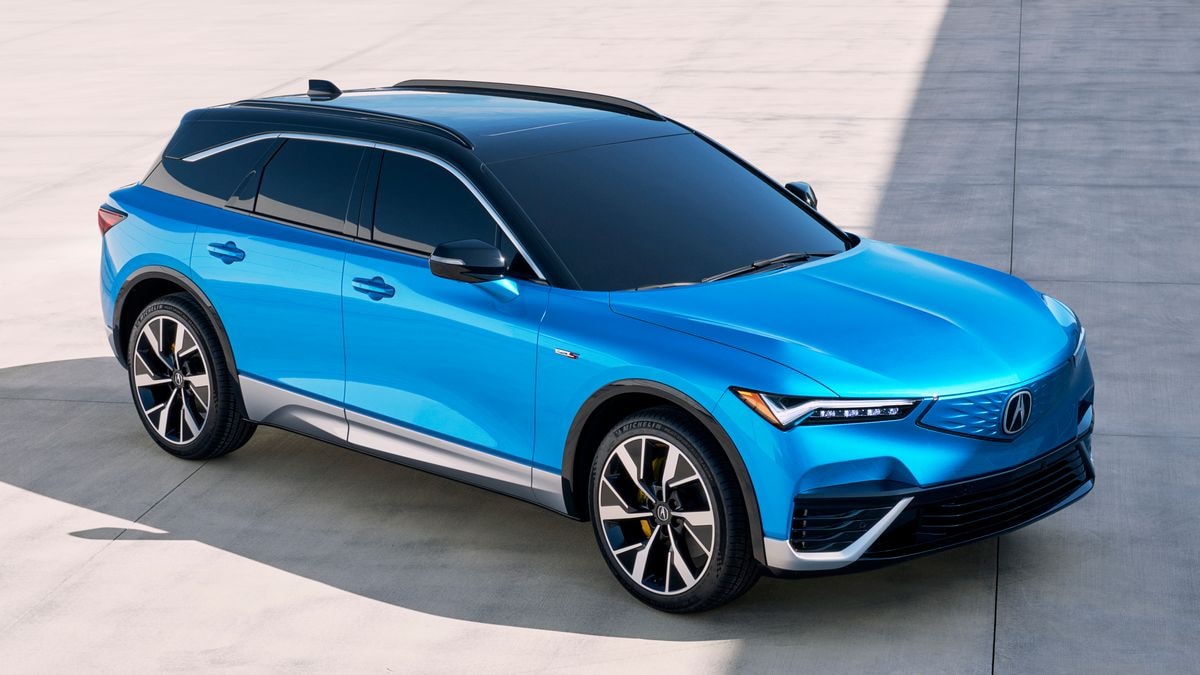 2024 Acura ZDX Type S in blue parked on a concrete pad.