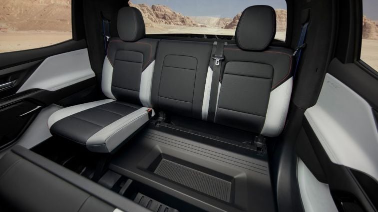 2024 Silverado EV RST rear under seat storage.