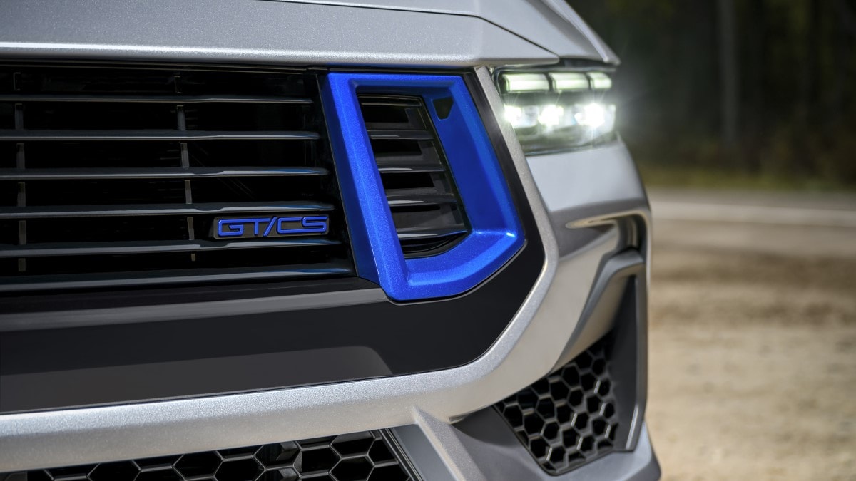 The Rave Blue air intakes of the 2024 Ford Mustang GT California Specia