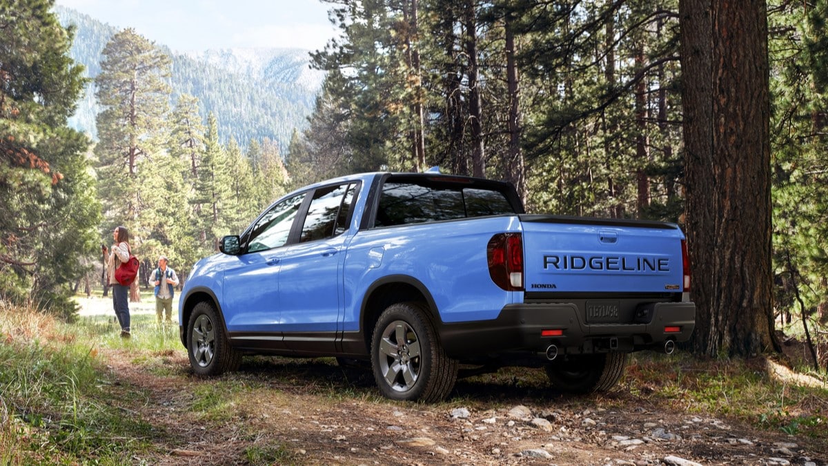 The 2024 Honda Ridgeline TrailSport seen from a rear quarter angle
