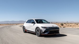 The 2025 Hyundai Ioniq 5 N seen from a front quarter angle