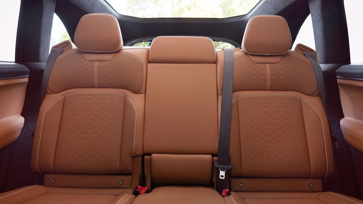 The rear seats of the 2025 Lucid Gravity with their panoramic roof