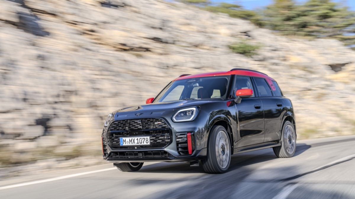 The 2025 Mini Countryman JCW seen from a front quarter angle