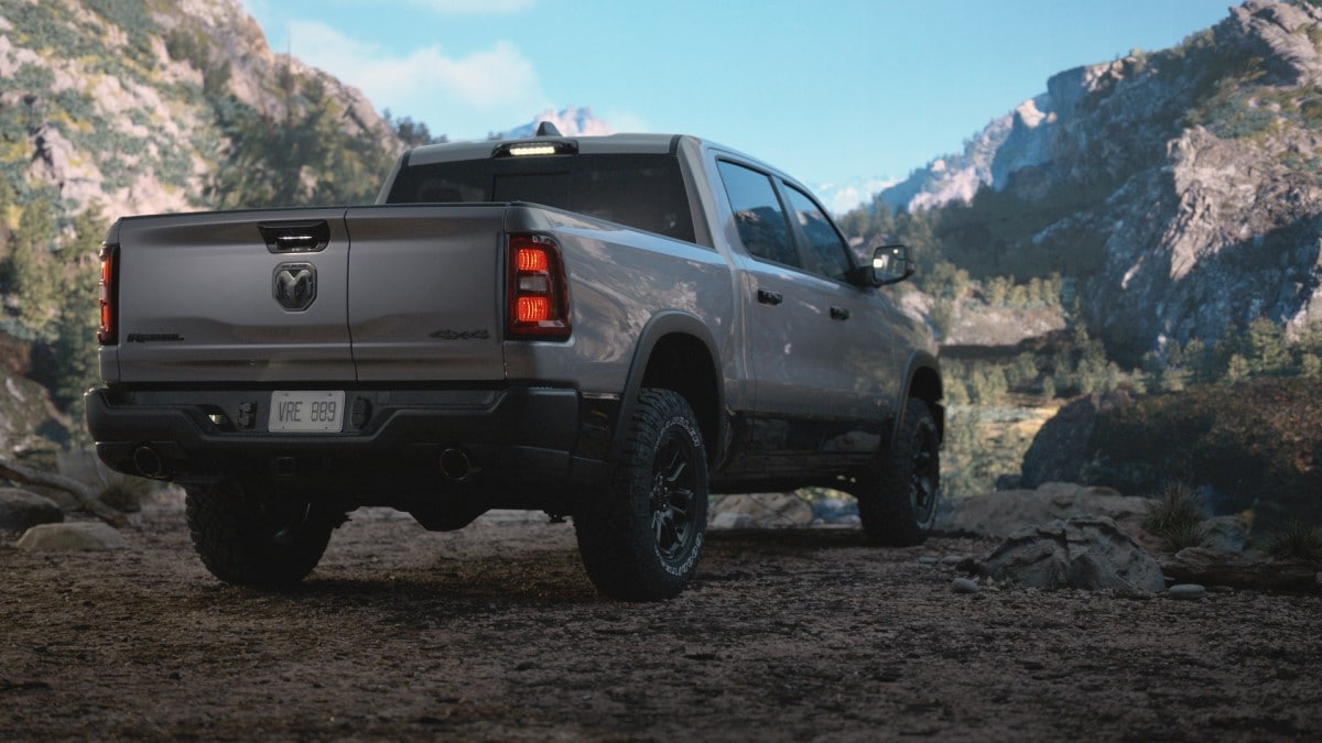 The 2025 Ram 1500 Rebel seen from a rear quarter angle