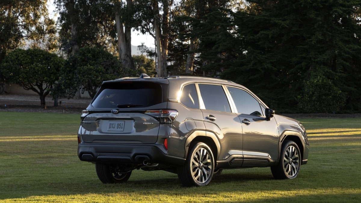 The 2025 Subaru Forester seen from a rear quarter angle