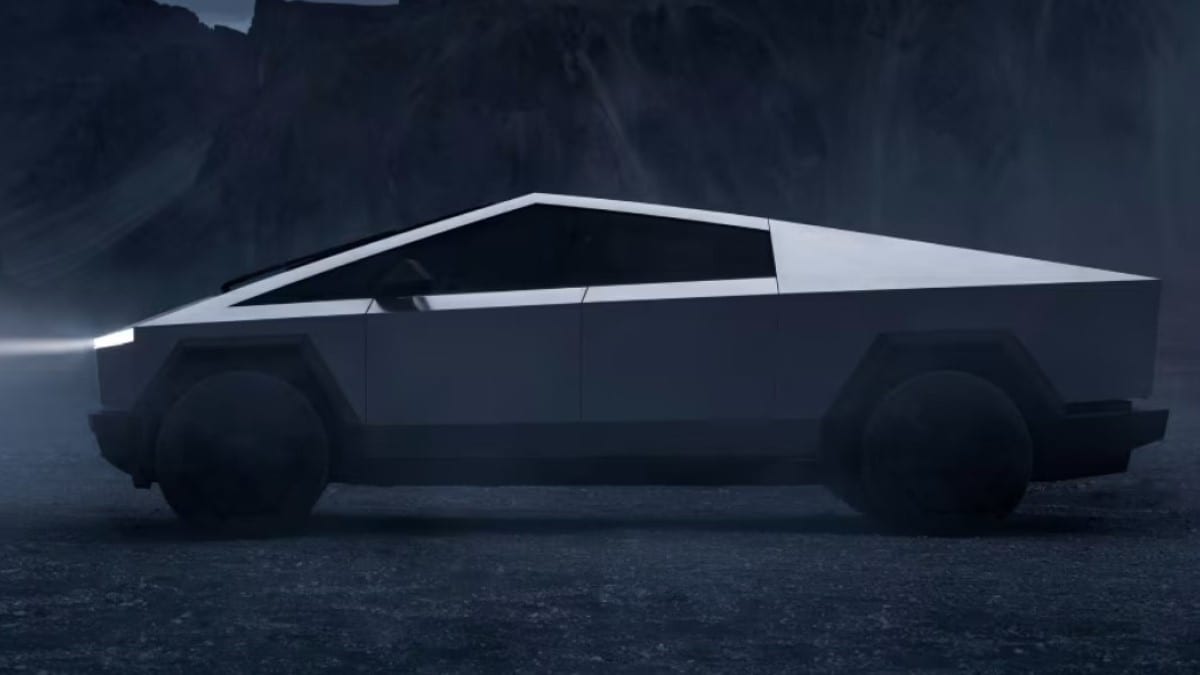The Tesla Cybertruck seen in profile