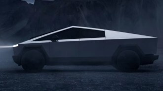 The Tesla Cybertruck seen in profile