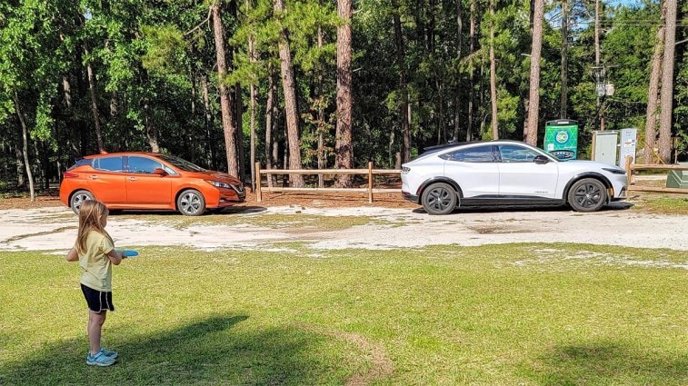 The Nissan Leaf at a state park charging center.
