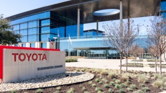 The entrance to a Toyota building in Plano, Texas