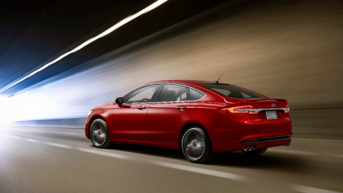 The 2016 Ford Fusion seen from a rear quarter angle