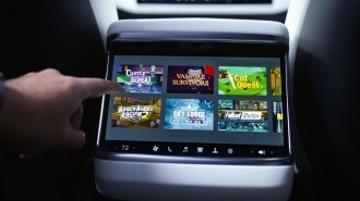 Arcade games on the rear screen of a Tesla