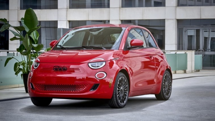 The 2024 Fiat 500e seen from a front quarter angle