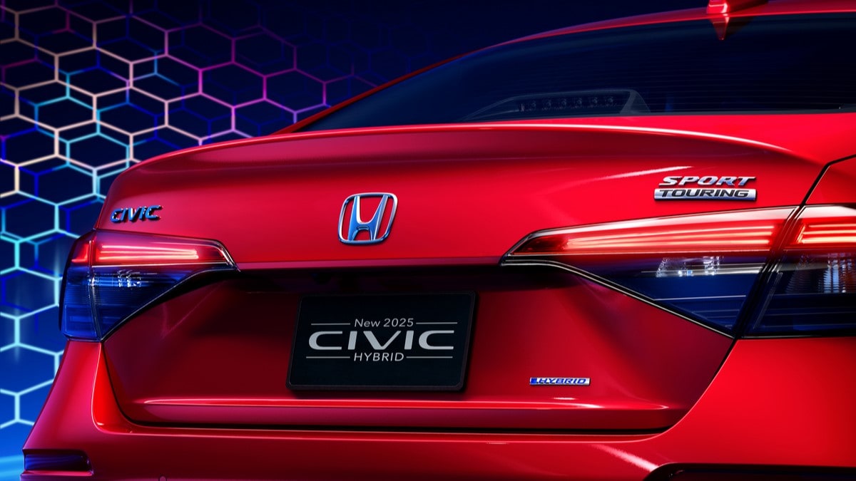 A detail of the rear of the 2025 Honda Civic Hybrid sedan