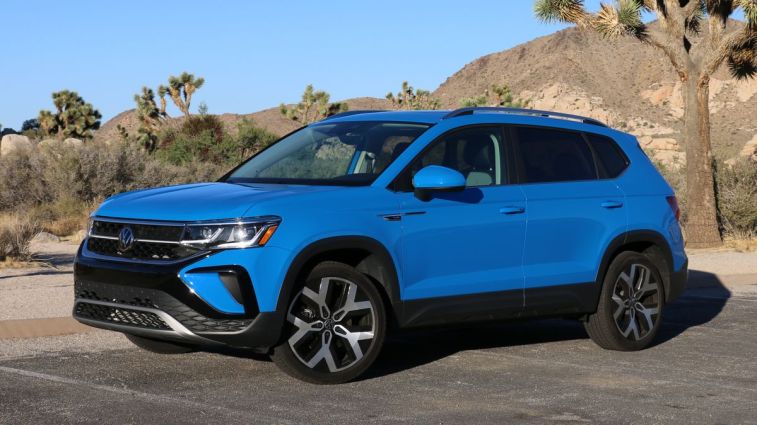 2024 Volkswagen Taos in blue at Joshua Tree.